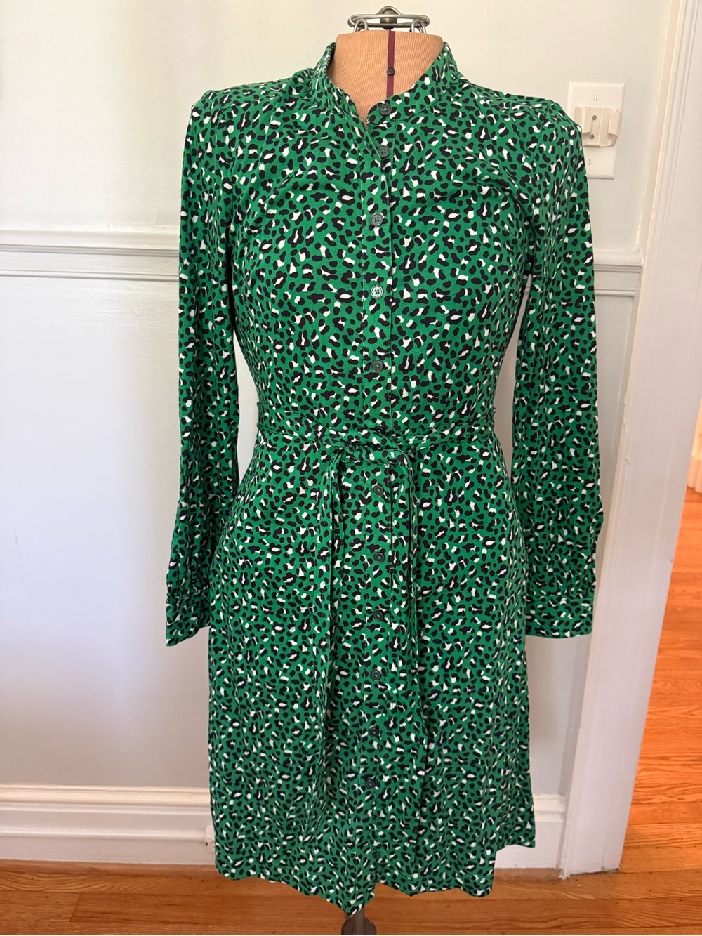 Biden Green Leopard Print Shirt Dress with Waist Tie